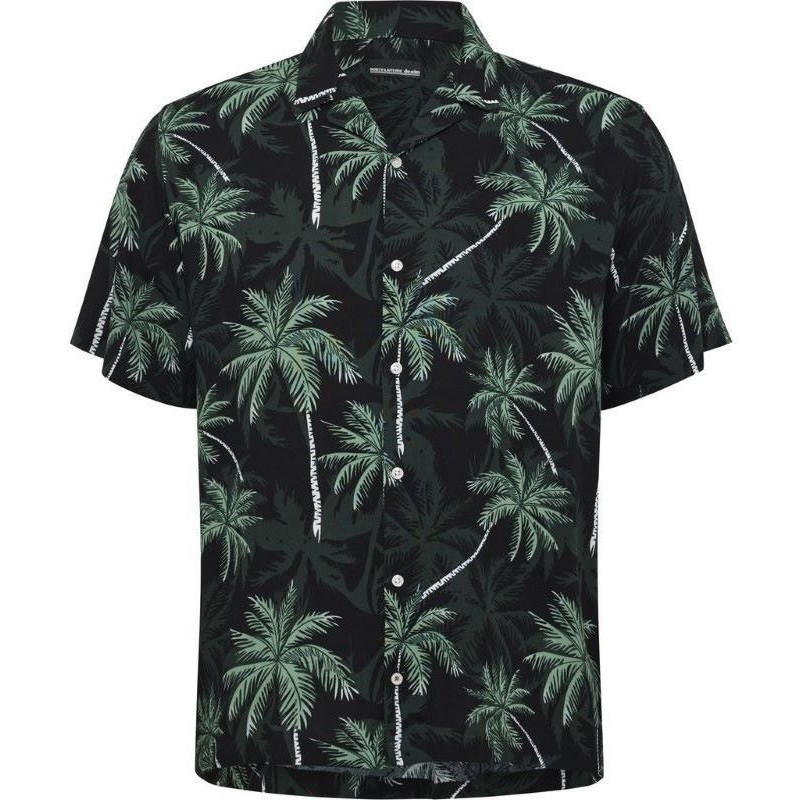 Camicia taglie forti manica corta in cotone north 564 fantasia nera Camicia taglie forti manica corta in cotone north 564 fantasia nera