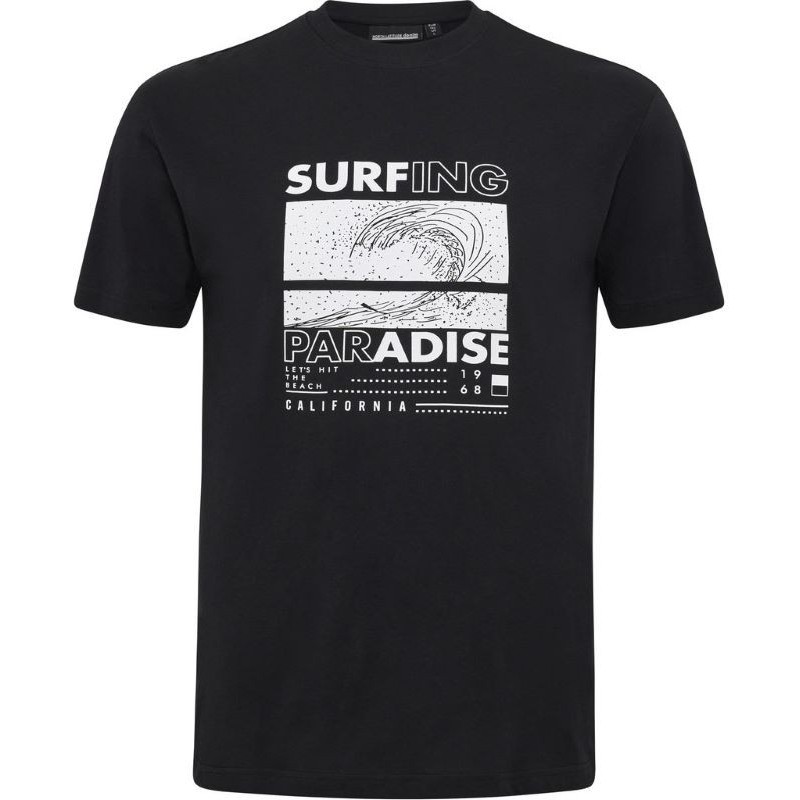 T-shirt Taglie Forti North 564 in cotone girocollo più lunga nero stampa surf T-shirt Taglie Forti North 564 in cotone girocollo più lunga nero stampa surf