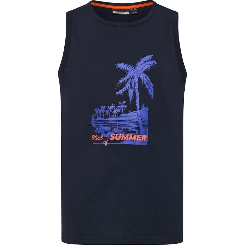 Canotta taglie forti con stampa uomo in cotone blu Canotta taglie forti con stampa uomo in cotone blu